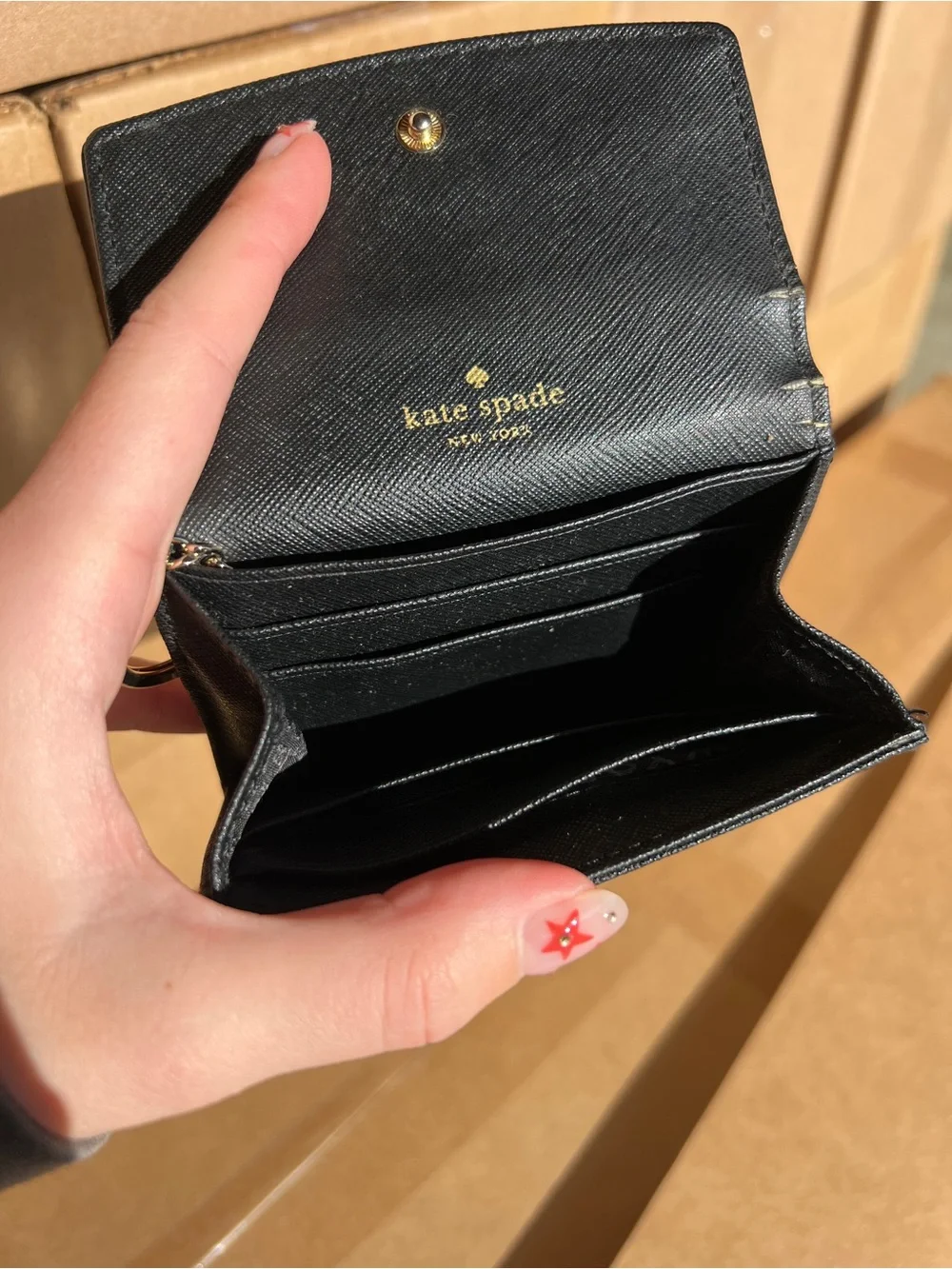 kate spade Black Leather Key Card Wallet with Gold Hardware